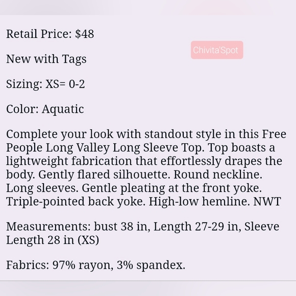 🆕️🏷 Free People We The Free Love Valley Tunic Top - Aquatic - XS - Picture 10 of 10